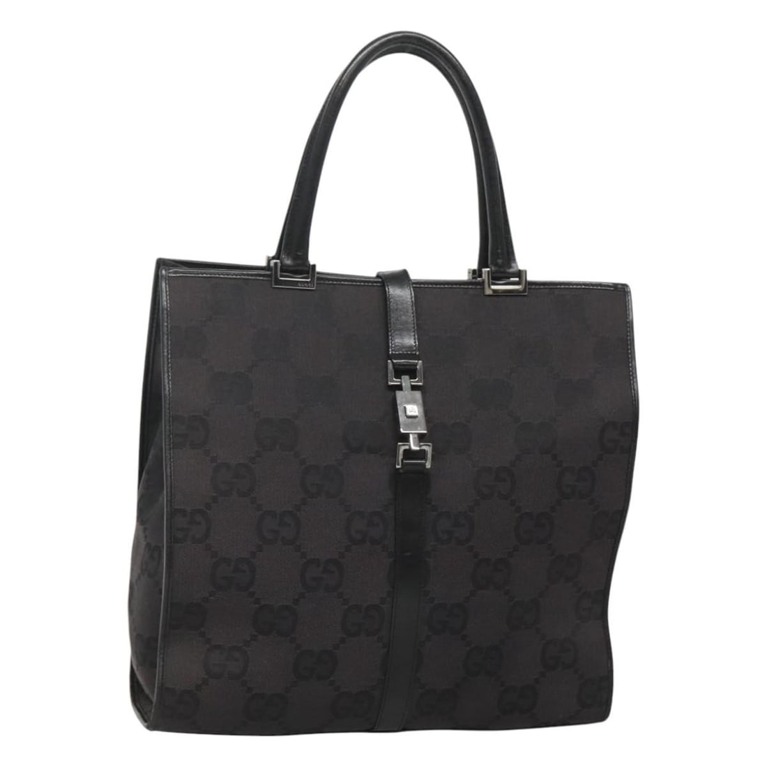 GUCCI GG Canvas Jackie Hand Bag Black Silver 002 1064 3444 Authentic (1 of 18)