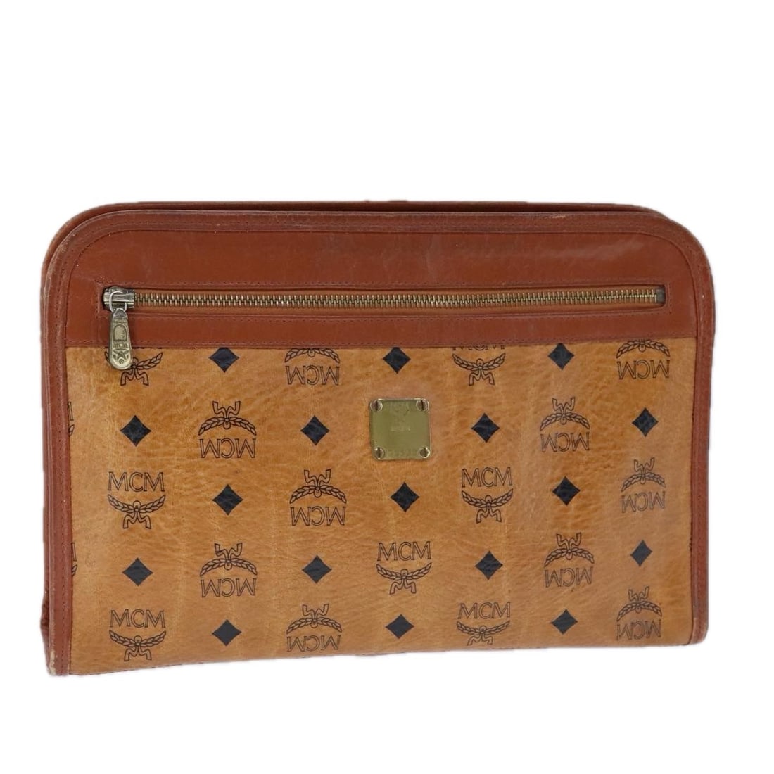 MCM Vicetos Logogram Clutch Bag Brown Gold PVC Leather Germany (1 of 18)