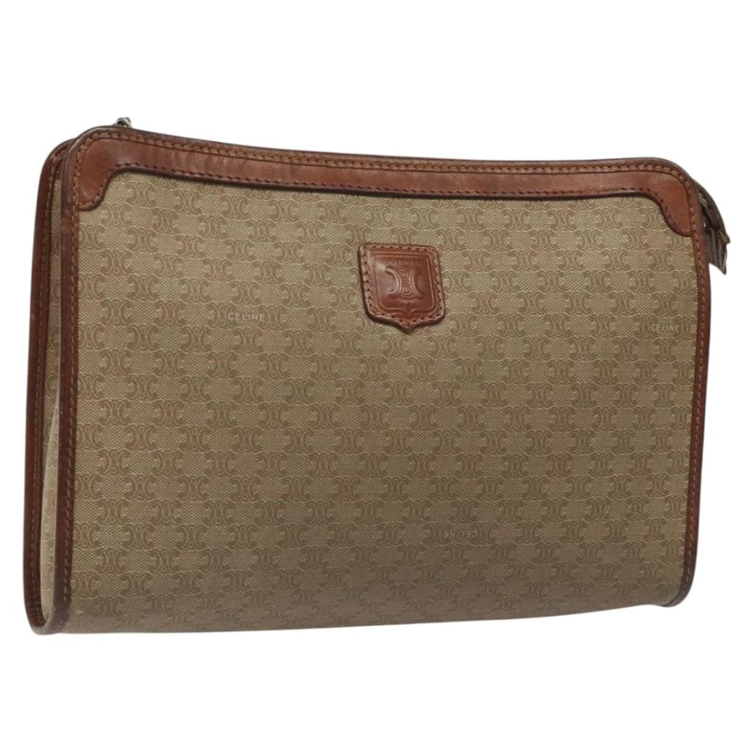 CELINE Beige Gold Macadam Canvas Clutch Bag PVC Italy Auth (1 of 18)