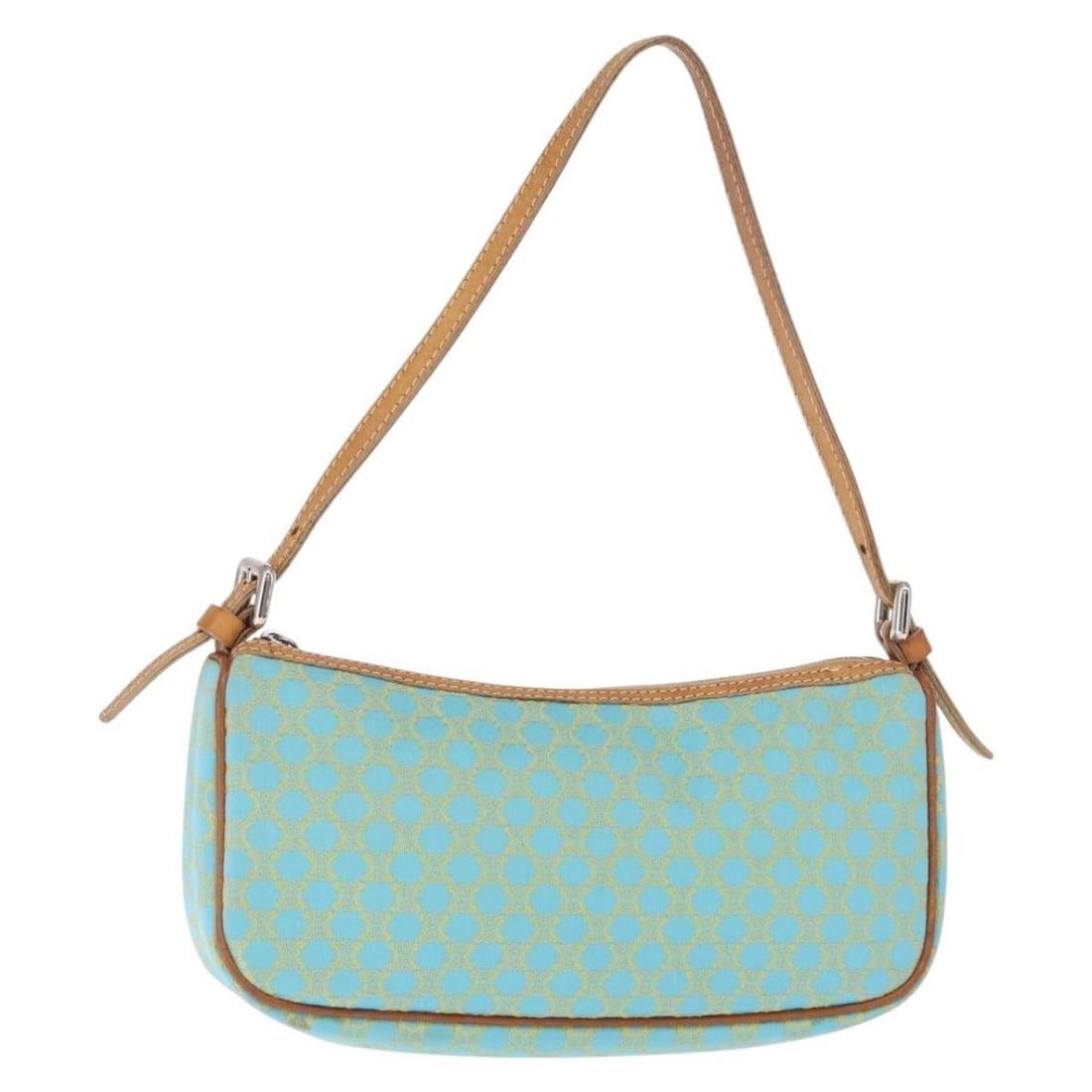 CELINE Macadam Canvas Accessory Pouch Turquoise Blue Silver Authentic: CELINE Macadam Canvas Accessory Pouch Turquoise Blue Silver Authentic This Celine Macadam Canvas Accessory Pouch in Turquoise Blue and Silver is a stylish and functional piece, perfect for storing you