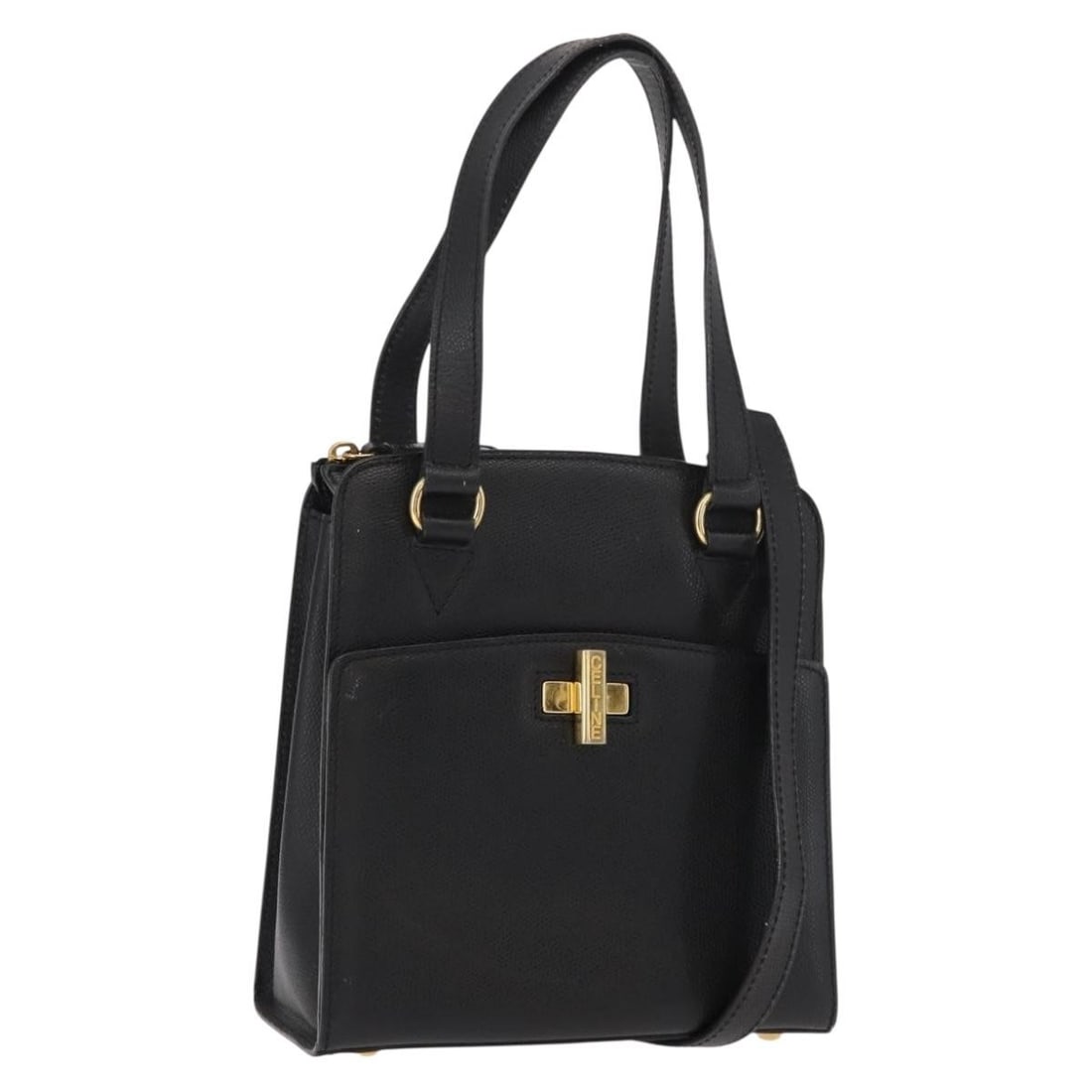 CELINE Leather Hand Bag Black Gold 2way Italy Auth 151063: CELINE Leather Hand Bag Black Gold 2way Italy Auth 151063 This authentic CELINE handbag is a stunning blend of luxury and practicality. Crafted in Italy, it features a sophisticated black leather exte