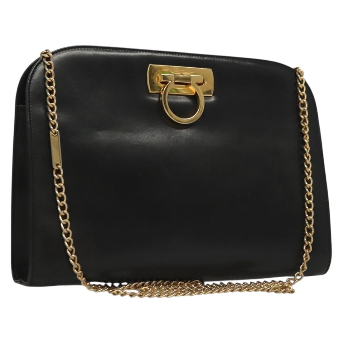 Salvatore Ferragamo Black Gold Chain Shoulder Bag Leather Auth 136157: Salvatore Ferragamo Black Gold Chain Shoulder Bag Leather Auth 136157 This Salvatore Ferragamo Chain Shoulder Bag is a stylish accessory crafted from high-quality leather in a classic black and gold c