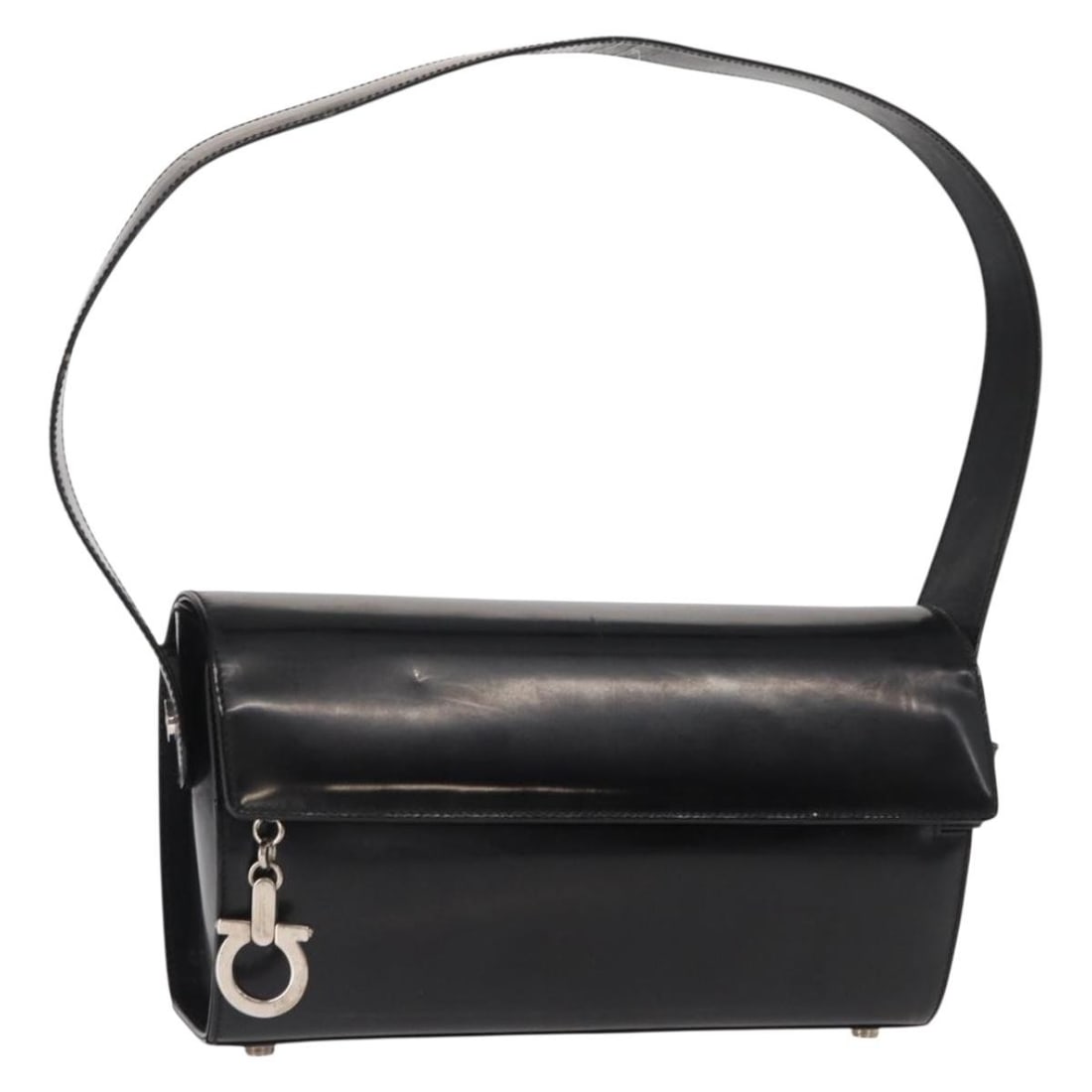 Black Enamel Gancini Shoulder Bag by Salvatore Ferragamo Silver Accents (1 of 18)