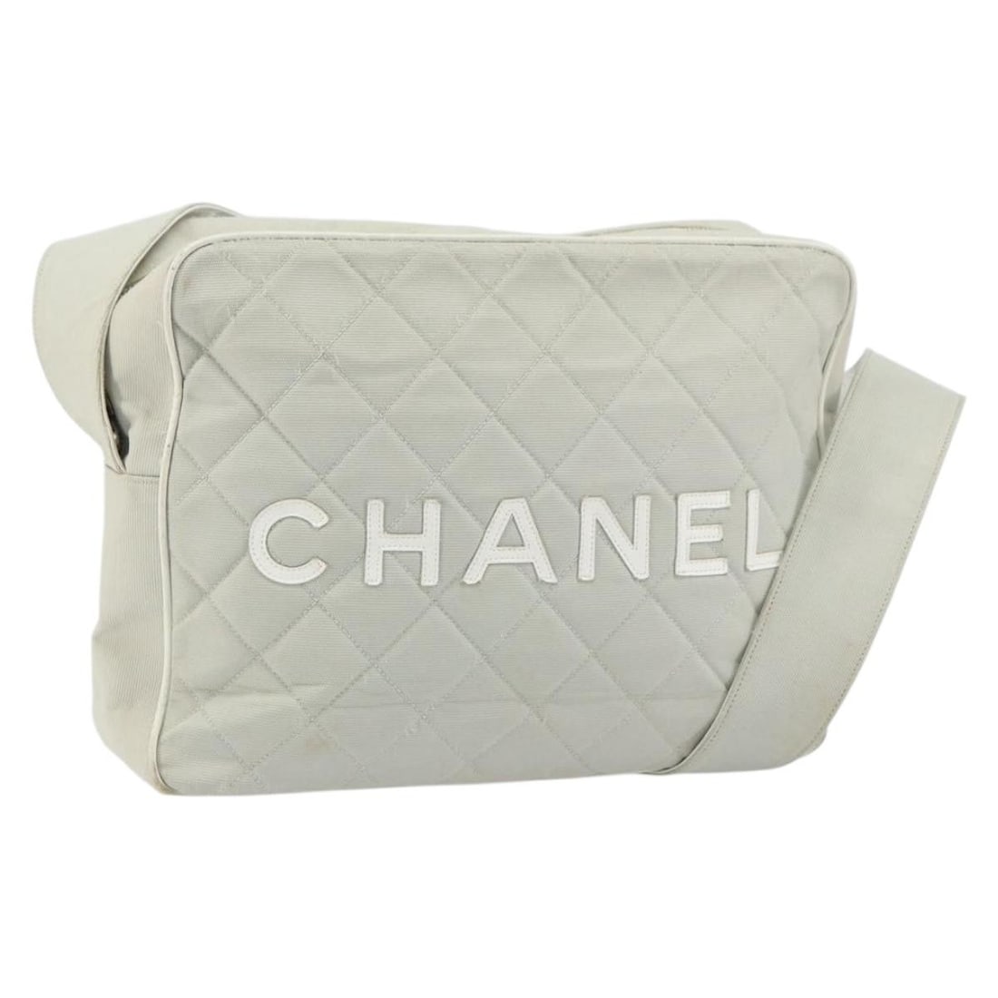 CHANEL Sports Line Gray Silver Canvas Shoulder Bag Auth 155745 (1 of 18)