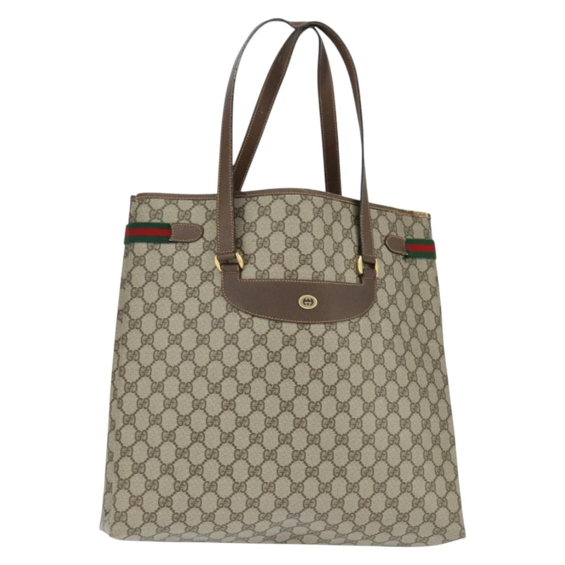 GUCCI GG Supreme Web Tote Bag PVC Beige Gold 39 02 091 Auth (1 of 18)