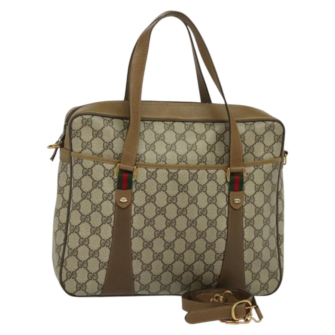 GUCCI GG Supreme Sherry Line 2way Hand Bag Beige Gold Auth 40 02 015 (1 of 18)