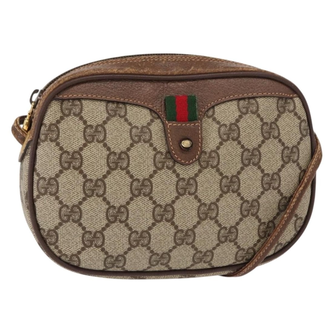 GUCCI GG Supreme Sherry Line Beige Red PVC Shoulder Bag 007 58 6112 9411 Auth (1 of 18)
