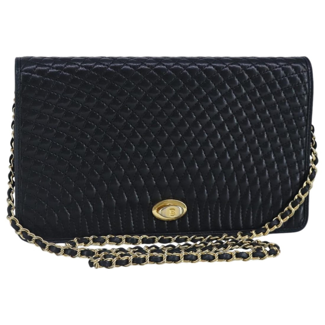 BALLY Navy Gold Leather Chain Shoulder Bag Made in Italy (1 of 18)