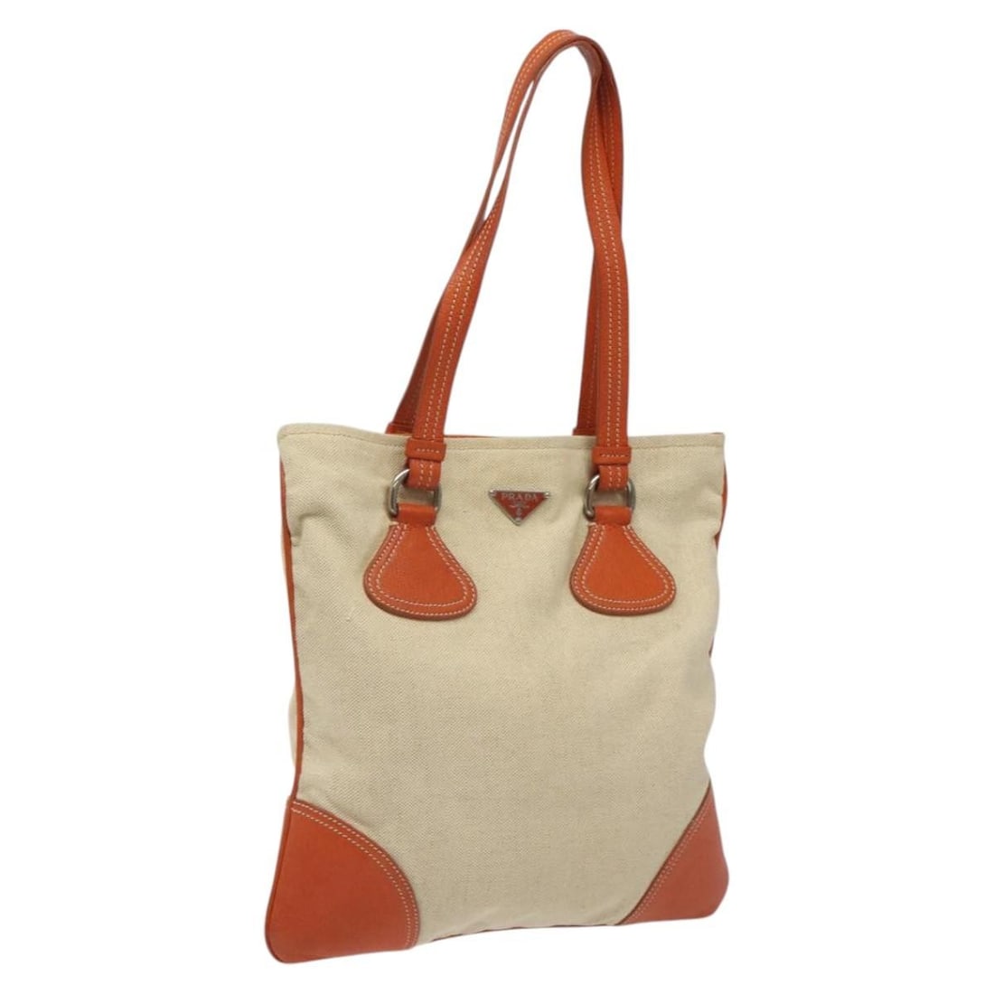 PRADA Beige Silver Canvas Hand Bag Authentic Italy (1 of 18)