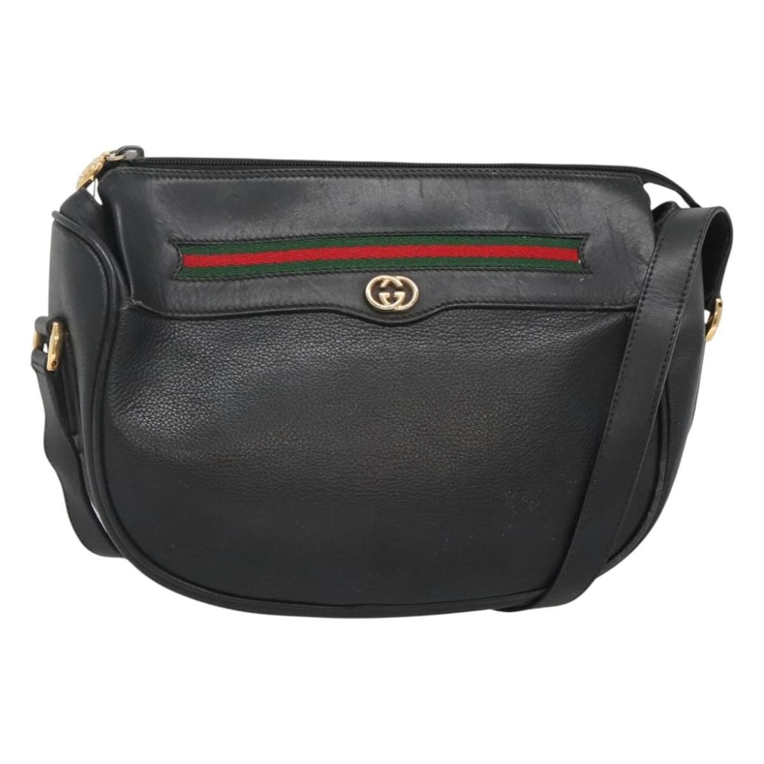 GUCCI Web Sherry Line Black Leather Shoulder Bag 001 104 0918 Auth: GUCCI Web Sherry Line Black Leather Shoulder Bag 001 104 0918 Auth This GUCCI Web Sherry Line Shoulder Bag is a stylish accessory crafted from high-quality leather, featuring a striking combination of