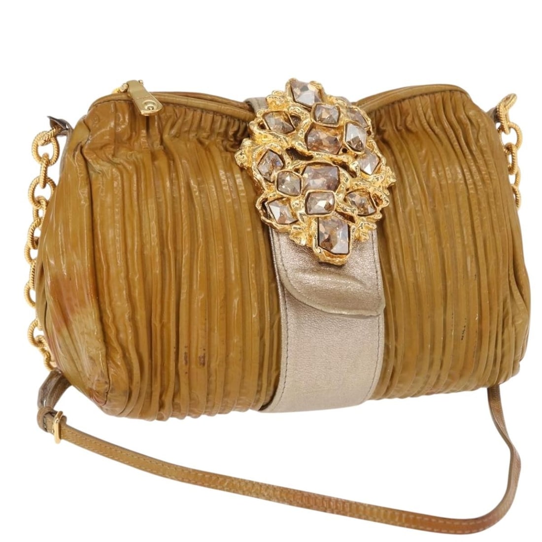 Miu Miu Enamel Yellow Gold Chain Shoulder Bag BA8837 Italy: Miu Miu Enamel Yellow Gold Chain Shoulder Bag BA8837 Italy Elevate your accessory collection with this Miu Miu Chain Shoulder Bag, a blend of style and functionality. Crafted in Italy, this exquisite