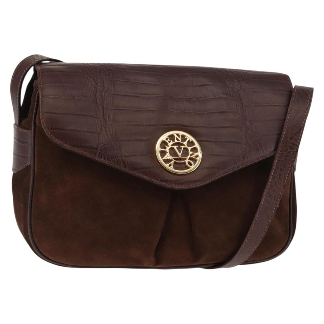 VALENTINO Brown Gold Suede Shoulder Bag Authentic BA6617 Italy (1 of 18)