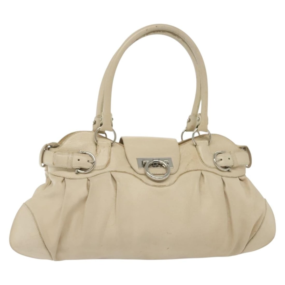 Salvatore Ferragamo Gancini Beige Silver Leather Tote Bag Auth Italy: Salvatore Ferragamo Gancini Beige Silver Leather Tote Bag Auth Italy This Salvatore Ferragamo Gancini Tote Bag combines sophisticated style with practical functionality. Crafted in Italy, this tote is