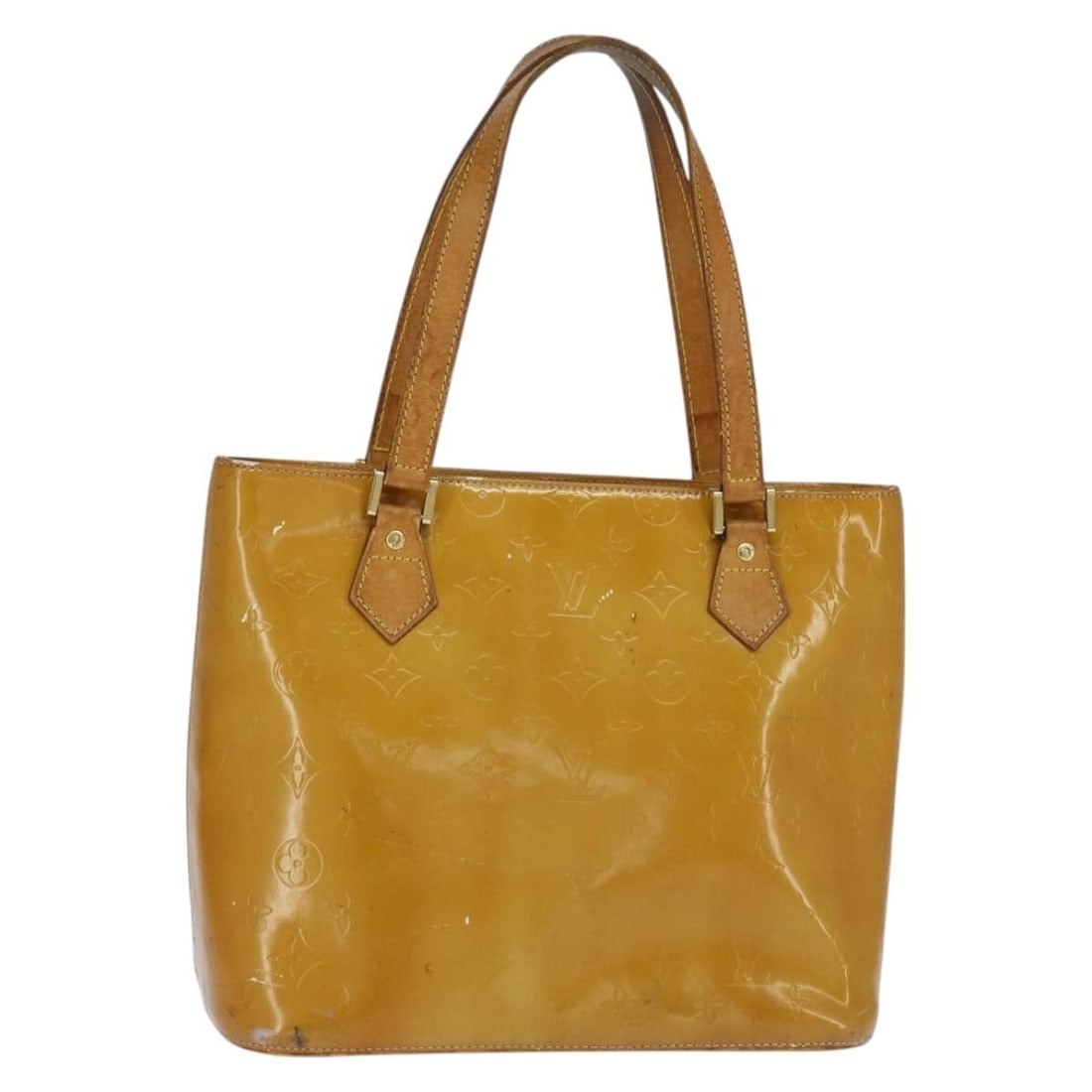 LOUIS VUITTON Monogram Vernis Houston Hand Bag Beige M91004 Auth (1 of 18)