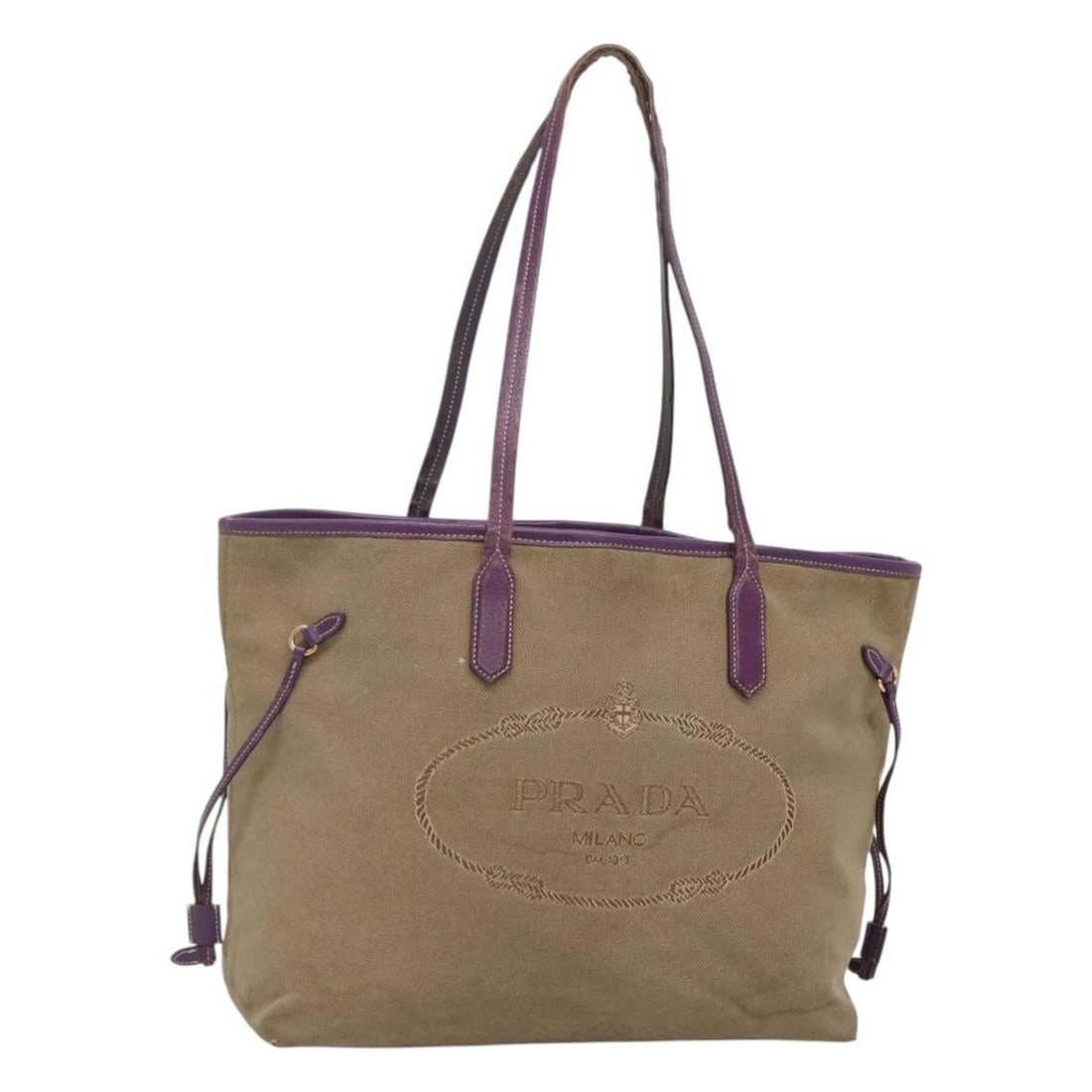 PRADA Khaki Canvas Hand Bag Auth 121093 Made in Turkey: PRADA Khaki Canvas Hand Bag Auth 121093 Made in Turkey This authentic PRADA hand bag features a stylish khaki canvas exterior, combining practicality with the luxury of the brand. The bag measures app