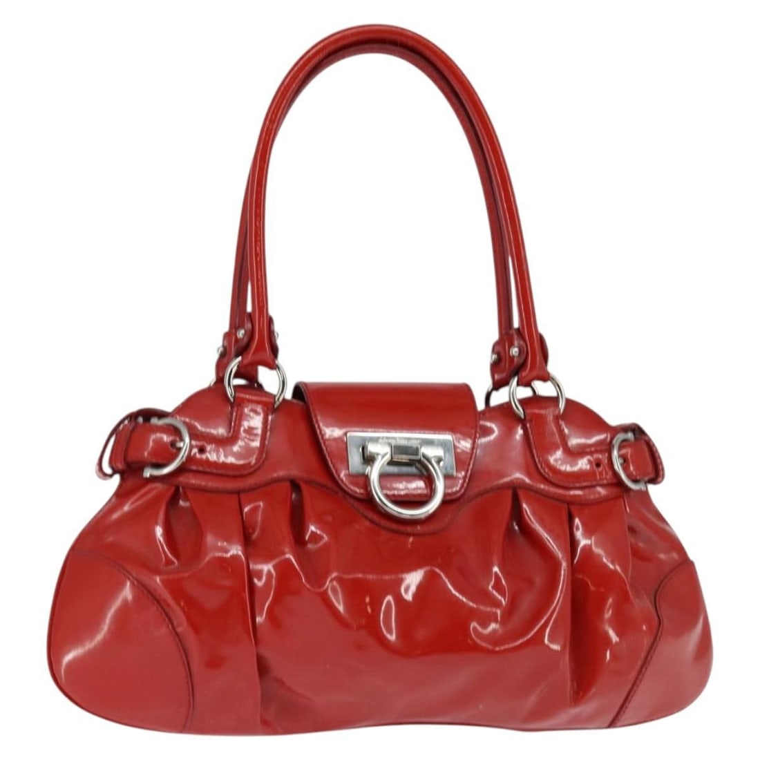 Salvatore Ferragamo Gancini Marissa Tote Bag Red Patent Leather Silver (1 of 18)