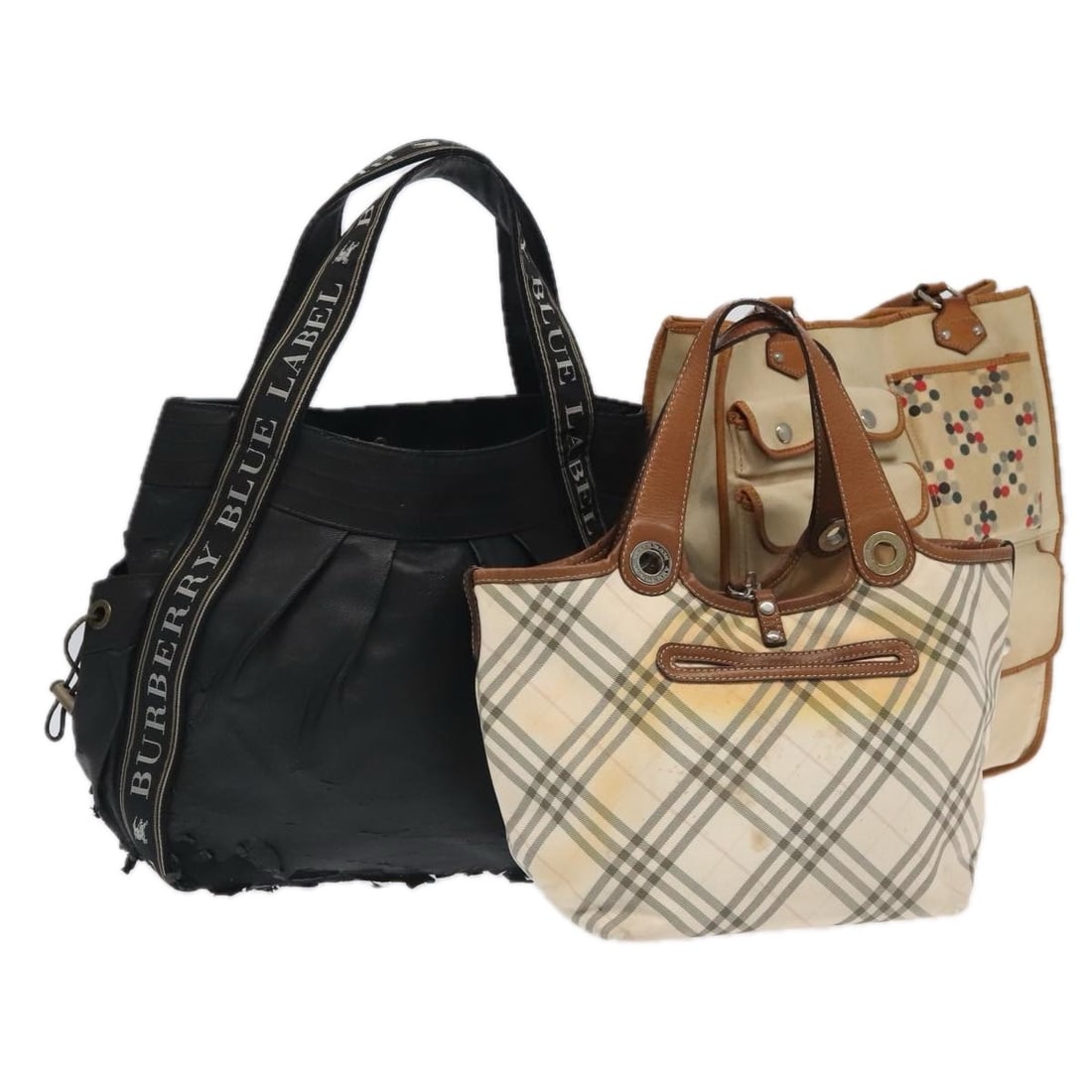 BURBERRY Nova Check Beige Black Canvas Tote Bag 3Set Authentic (1 of 18)