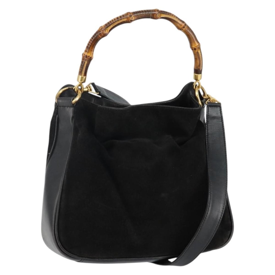 GUCCI Suede Hand Bag 2-Way Black Gold Italy 001 1732 1638 Authentic (1 of 18)