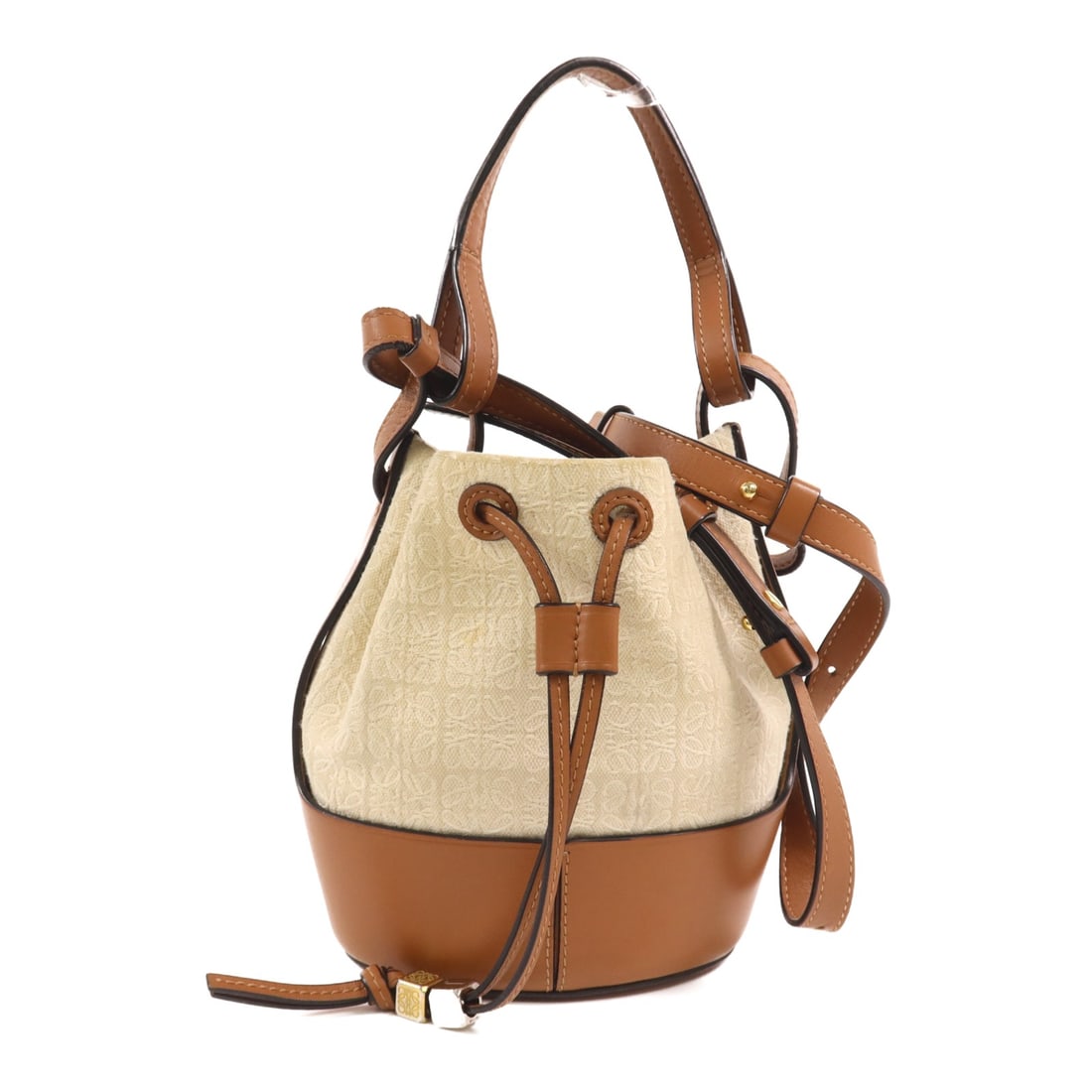 LOEWE Mini Balloon 2 Way Shoulder Bag Canvas Calfskin Brown Beige (1 of 18)