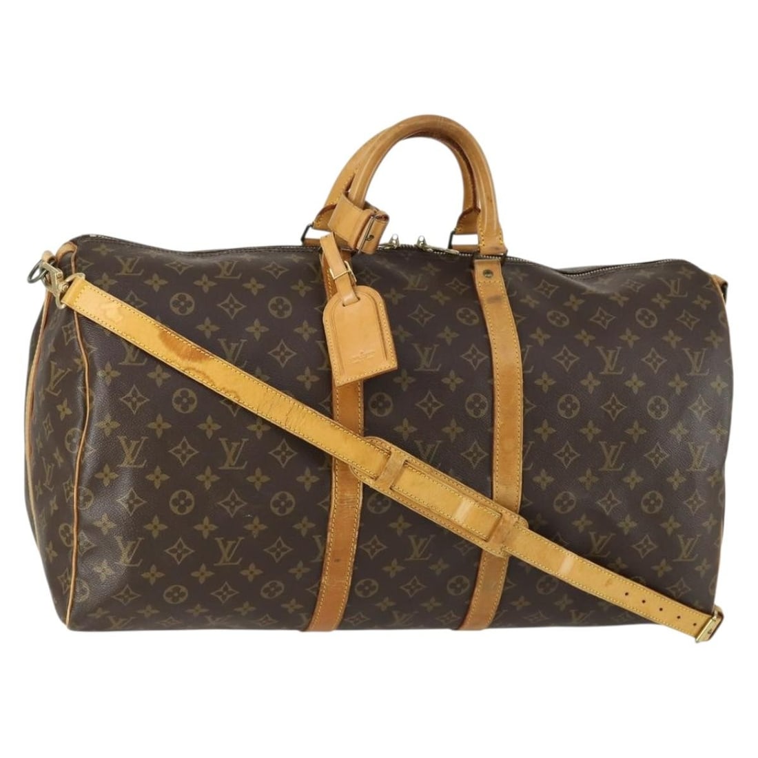 Louis Vuitton Keepall Bandouliere 55 Monogram Canvas Boston Bag M41414 with Strap: Louis Vuitton Keepall Bandouliere 55 Monogram Canvas Boston Bag M41414 with Strap This is a Louis Vuitton Monogram Keepall Bandouliere 55 Boston Bag, crafted from signature monogram canvas. The bag fe