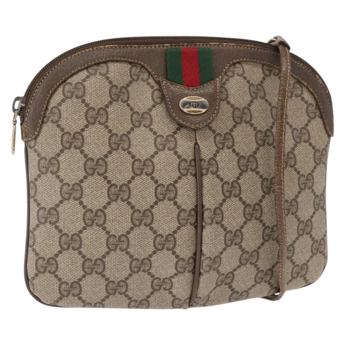 GUCCI GG Supreme Sherry Line Beige Gold Shoulder Bag PVC 904 02 047 Auth: GUCCI GG Supreme Sherry Line Beige Gold Shoulder Bag PVC 904 02 047 Auth This authentic GUCCI GG Supreme Web Sherry Line Shoulder Bag is a stylish accessory crafted in Italy from durable PVC leather a