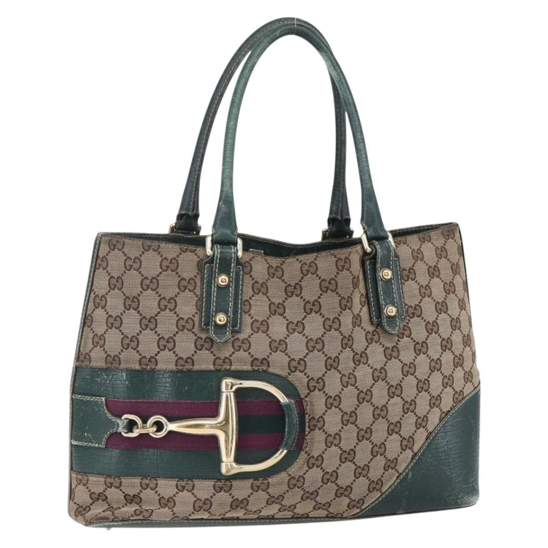 GUCCI GG Canvas Horsebit Tote Bag Beige Gold 137385 Authentic (1 of 18)
