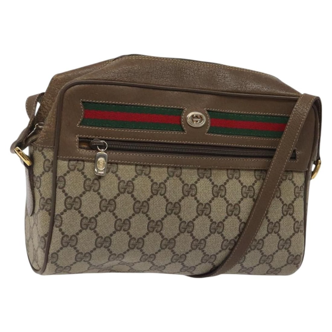 GUCCI GG Supreme Sherry Line Shoulder Bag Beige Gold PVC Authentic BA1548: GUCCI GG Supreme Sherry Line Shoulder Bag Beige Gold PVC Authentic BA1548 Explore the sophisticated GUCCI GG Supreme Web Sherry Line Bag, a stylish shoulder bag crafted from durable PVC leather, showc