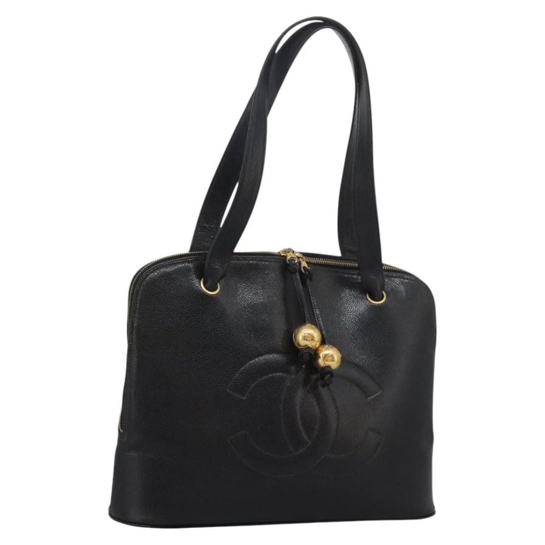 CHANEL Coco Mark Black Caviar Tote Bag Auth BD379: CHANEL Coco Mark Black Caviar Tote Bag Auth BD379 This CHANEL COCO Mark Tote Bag is an elegant accessory crafted from luxurious grained caviar skin in a classic black color. Designed for both style an