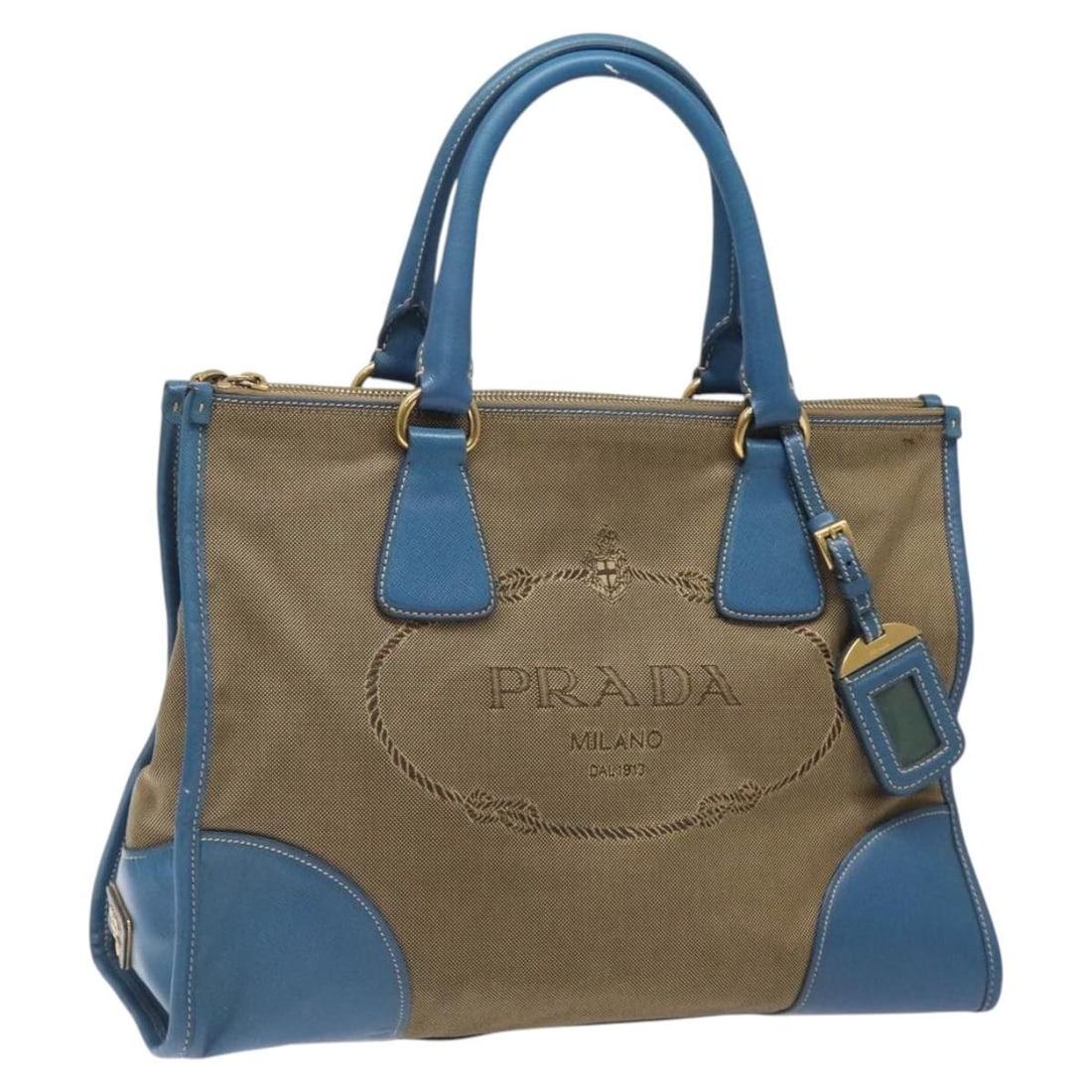 PRADA Beige Gold Canvas Hand Bag Auth 123406 (1 of 18)