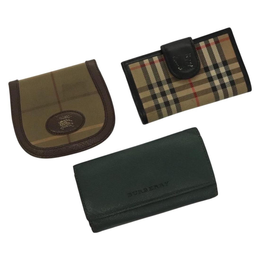 Burberry Green Beige Canvas Key Case 3 Piece Set Auth (1 of 18)