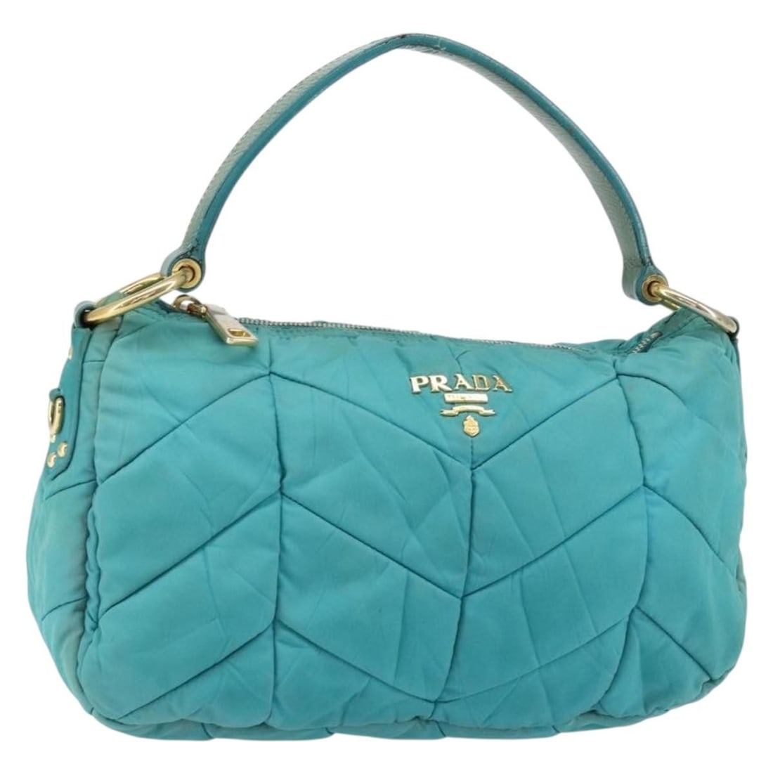 PRADA Turquoise Blue Gold Nylon Shoulder Bag Authentic 148398 (1 of 18)