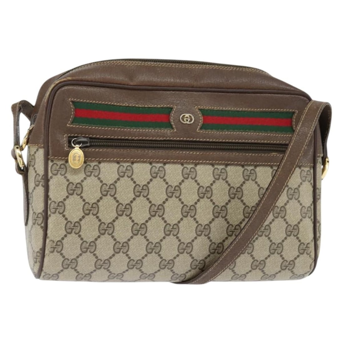 GUCCI GG Supreme Sherry Shoulder Bag Beige Gold PVC 001 113 6472 Auth: GUCCI GG Supreme Sherry Shoulder Bag Beige Gold PVC 001 113 6472 Auth This GUCCI GG Supreme Sherry Line Shoulder Bag showcases a stylish blend of PVC leather and GG canvas in a sophisticated beige and