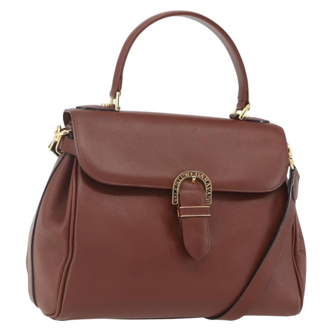 Valentino Brown Leather Two Way Handbag with Gold Accents and Shoulder Strap (1 of 18)