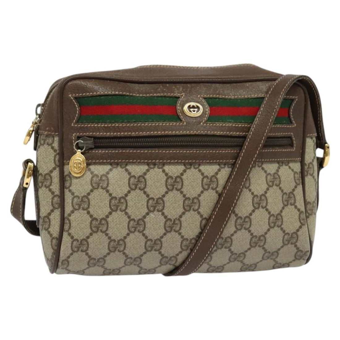 GUCCI GG Supreme Sherry Line Shoulder Bag Beige PVC 56 02 087 Auth: GUCCI GG Supreme Sherry Line Shoulder Bag Beige PVC 56 02 087 Auth This authentic GUCCI GG Supreme Web Sherry Line Shoulder Bag is crafted from durable PVC leather in a sophisticated beige and gold co