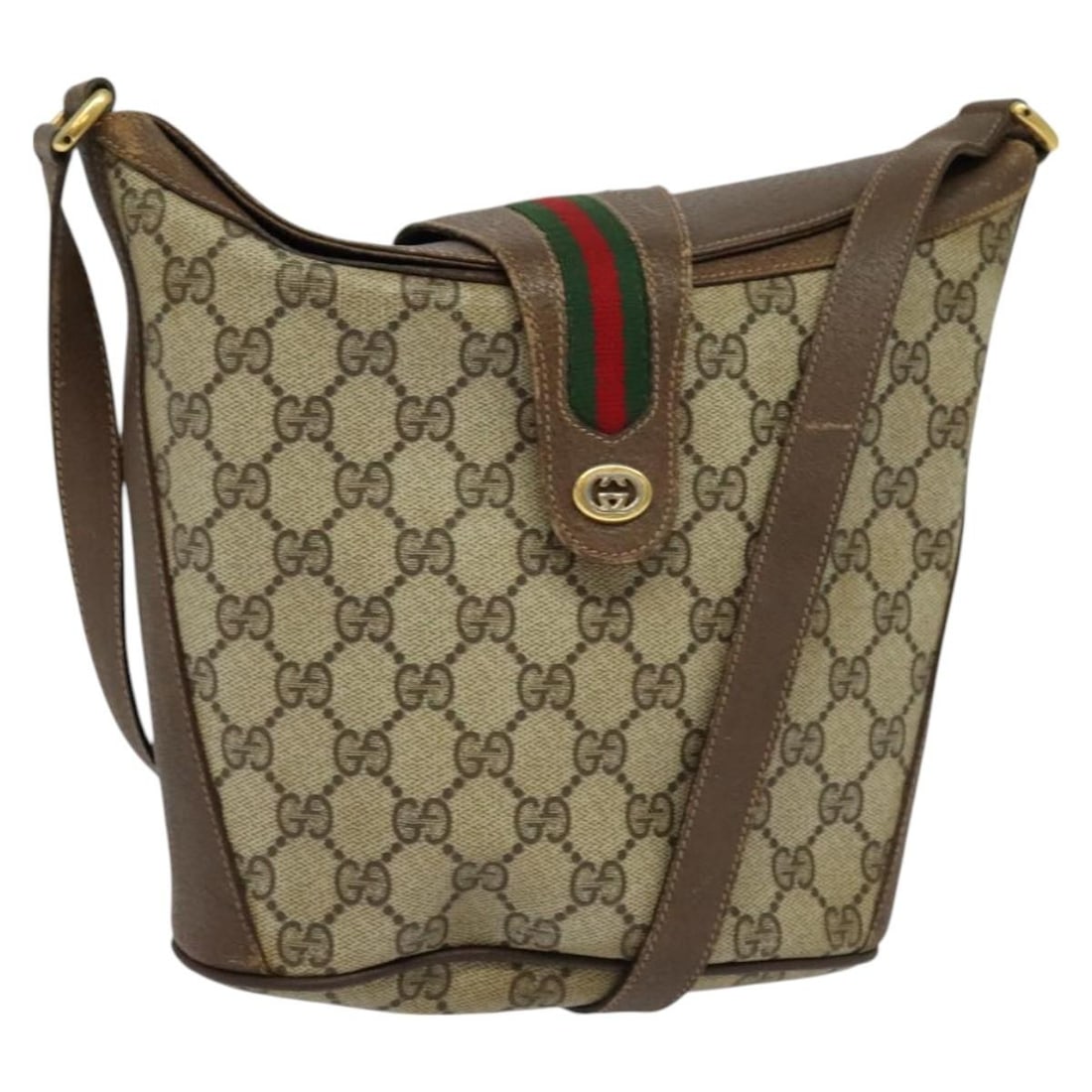GUCCI Web Sherry GG Supreme PVC Shoulder Bag Beige Gold 904 02 081 Auth (1 of 18)