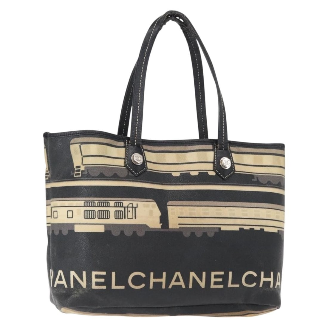 CHANEL Central Station Tote Bag Black Silver PVC Auth Italy: CHANEL Central Station Tote Bag Black Silver PVC Auth Italy Introducing the CHANEL Central Station Tote Bag, a stylish and functional accessory crafted from durable PVC leather in a striking black and