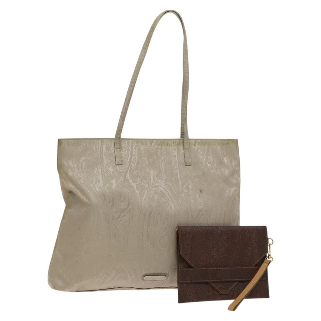 ETRO Paisley Shoulder Bag Set PVC Leather Brown Beige Authentic: ETRO Paisley Shoulder Bag Set PVC Leather Brown Beige Authentic This ETRO Paisley Shoulder Bag set is crafted from durable PVC leather in a rich brown and beige color scheme, ideal for stylish everyda