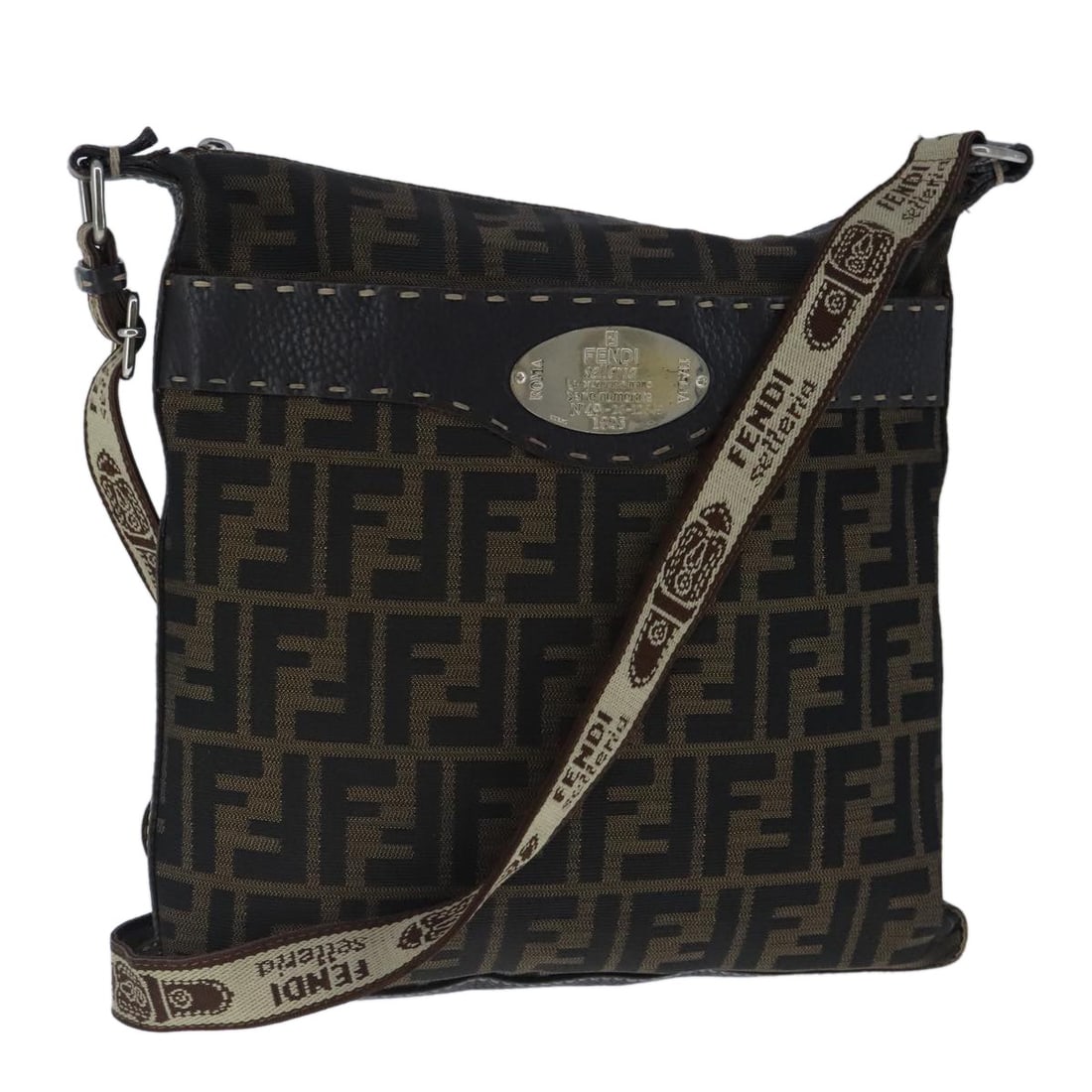 Fendi Celeria Black Brown Zucca Canvas Shoulder Bag Made in Italy (1 of 18)