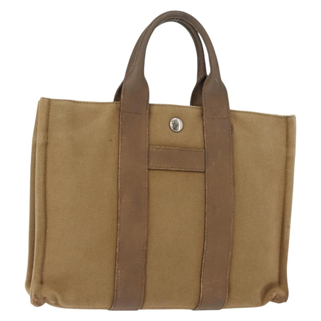 HERMES Sac Arne PM Beige Canvas Hand Bag Silver Auth (1 of 18)