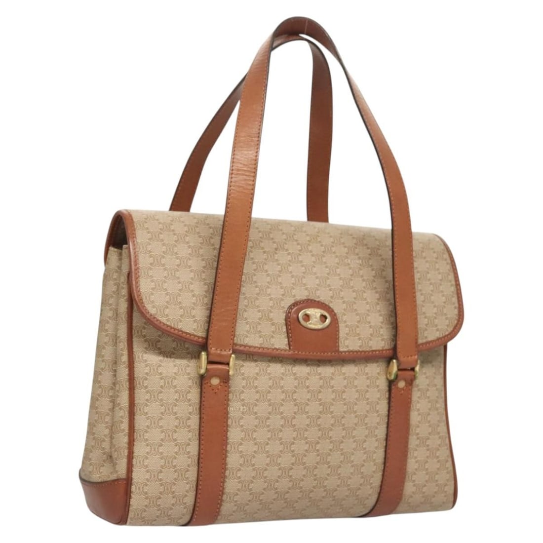 CELINE Beige Gold PVC Leather Macadam Hand Bag Italy Auth BD2281 (1 of 18)