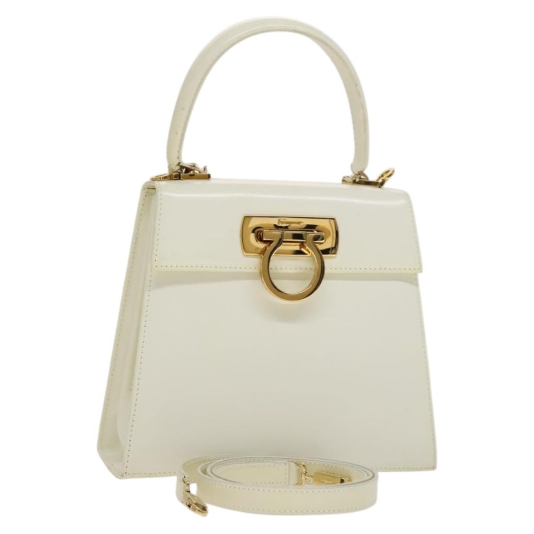 Salvatore Ferragamo Gancini Leather Hand Bag White Gold Authentic 134575 (1 of 18)