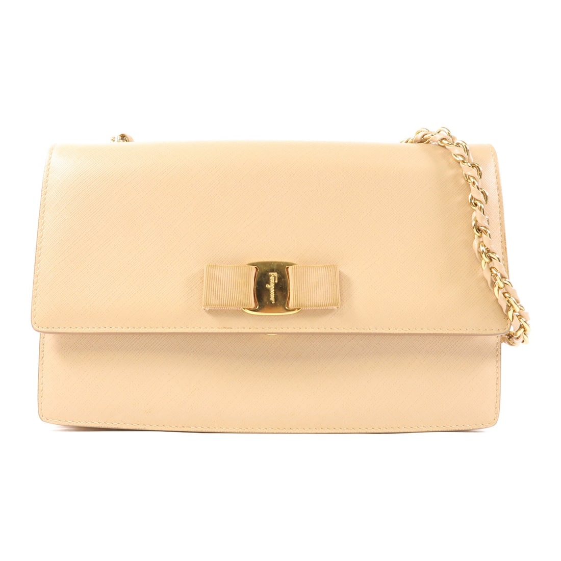Salvatore Ferragamo Beige Calfskin Chain Shoulder Bag (1 of 15)