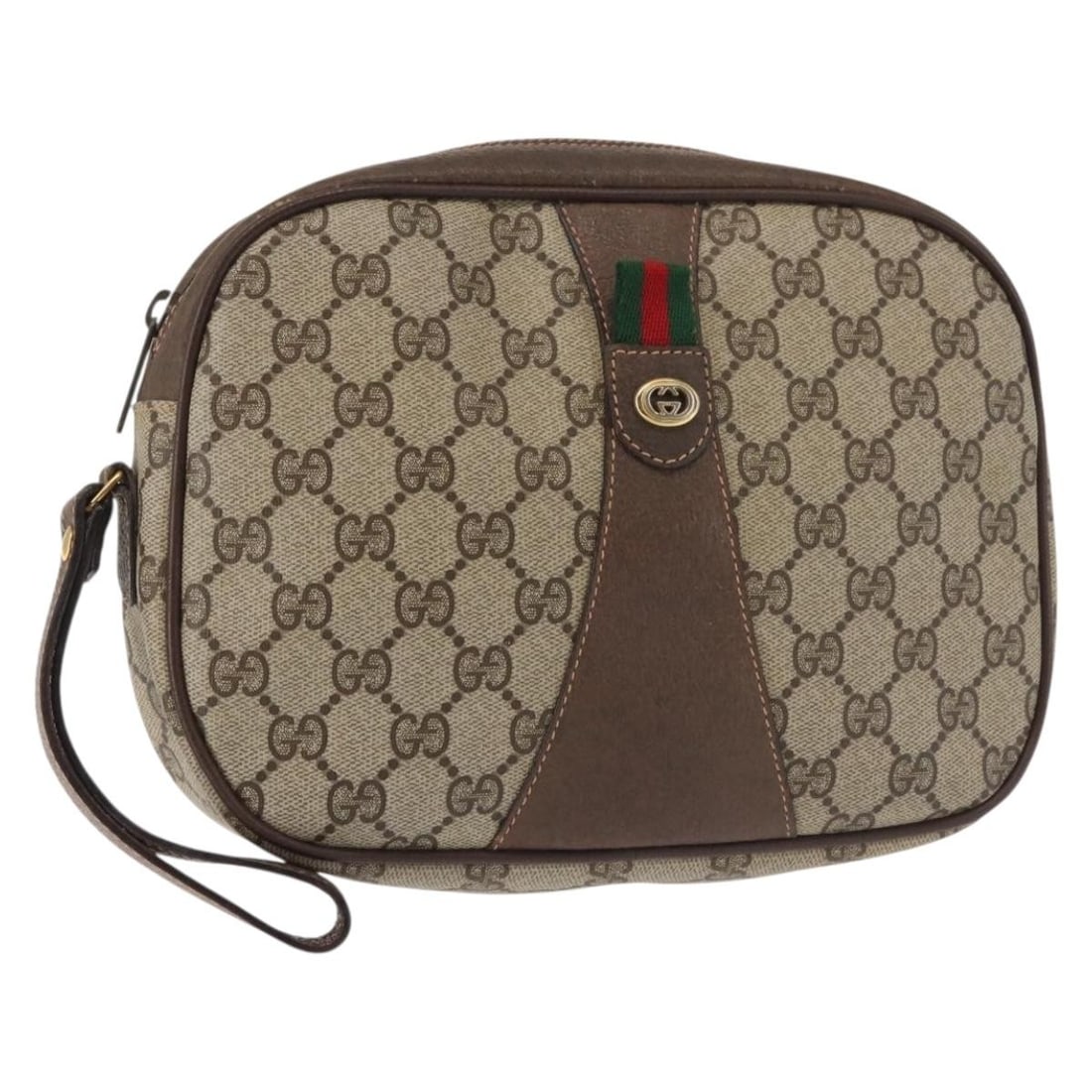 GUCCI GG Supreme Web Sherry Clutch Bag Beige Gold 156 01 034 Authentic: GUCCI GG Supreme Web Sherry Clutch Bag Beige Gold 156 01 034 Authentic Discover the timeless elegance of the GUCCI GG Supreme Web Sherry Line Clutch Bag, a sophisticated accessory that perfectly blend