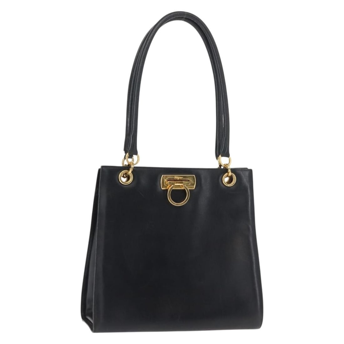 Salvatore Ferragamo Gancini Navy Gold Leather Shoulder Bag Authenticated: Salvatore Ferragamo Gancini Navy Gold Leather Shoulder Bag Authenticated This Salvatore Ferragamo Gancini Shoulder Bag is a stylish accessory crafted from high-quality leather in a sophisticated navy