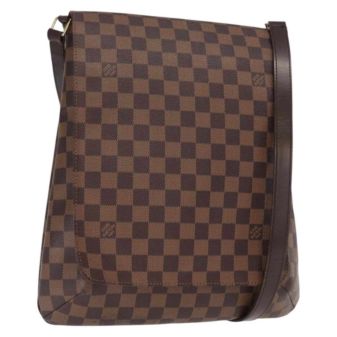 Louis Vuitton Musette Shoulder Bag Damier Ebene Canvas N51302 France: Louis Vuitton Musette Shoulder Bag Damier Ebene Canvas N51302 France This Louis Vuitton Damier Ebene Musette Shoulder Bag features the classic Damier Ebene canvas exterior in a rich brown tone. It is