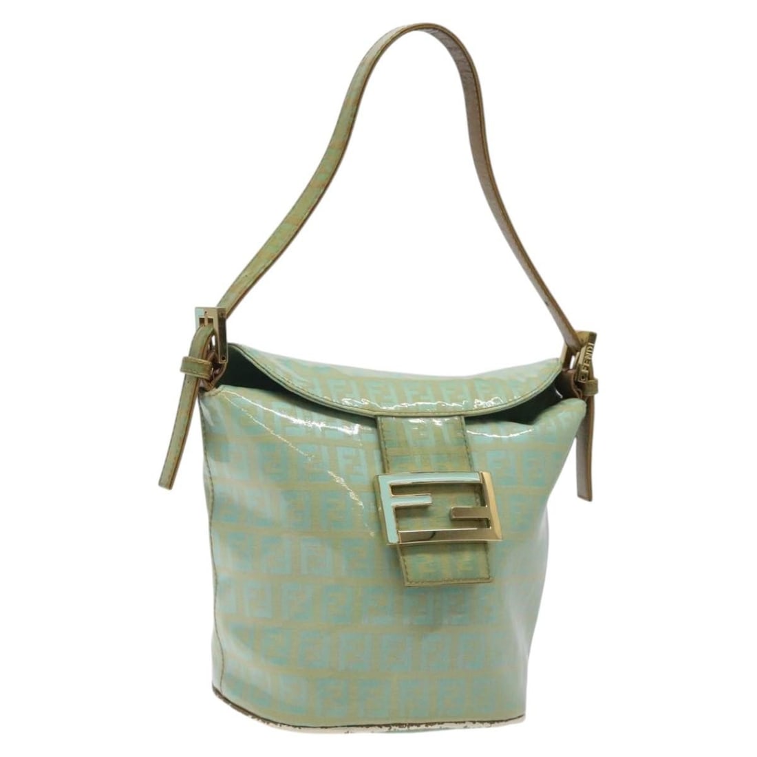 Fendi Zucchino Canvas and Enamel Light Green Gold Handbag (1 of 18)