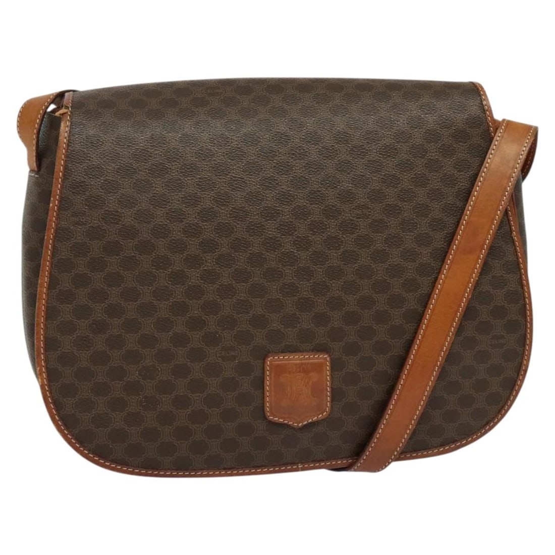 CELINE Macadam Canvas Brown Gold Shoulder Bag PVC Leather Made in Italy (1 of 18)