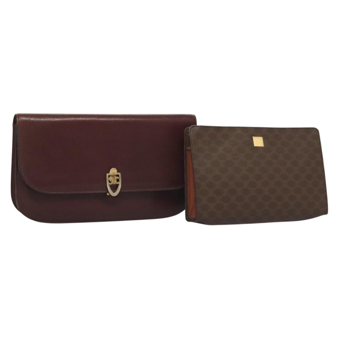 CELINE Brown Macadam Canvas Clutch Bag 2Set Authentic: CELINE Brown Macadam Canvas Clutch Bag 2Set Authentic This authentic CELINE Macadam Canvas Pouch Clutch Bag set features a stylish brown exterior crafted from durable Macadam canvas. Designed for prac