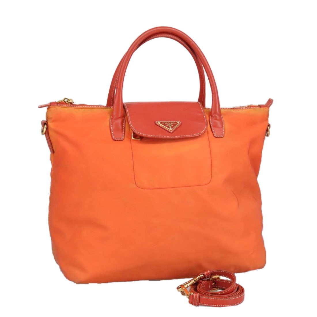 PRADA Orange Nylon Leather 2-Way Hand Bag Authentic (1 of 18)