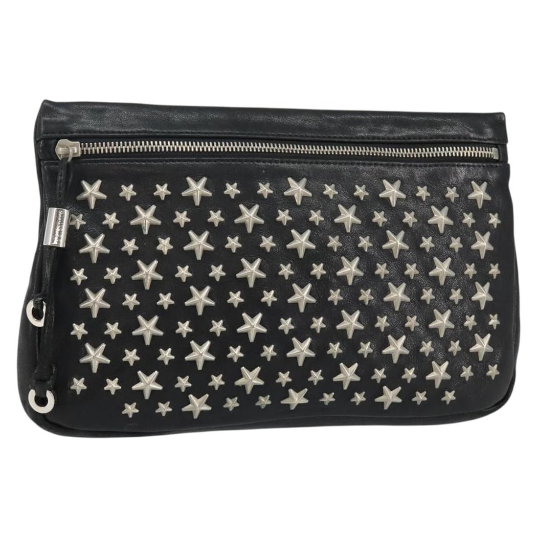 Jimmy Choo Star Studs Black Leather Clutch Bag Italy Authentic: Jimmy Choo Star Studs Black Leather Clutch Bag Italy Authentic This Jimmy Choo Star Studs Clutch Bag combines elegance and style with its striking black leather exterior adorned with silver accents. M